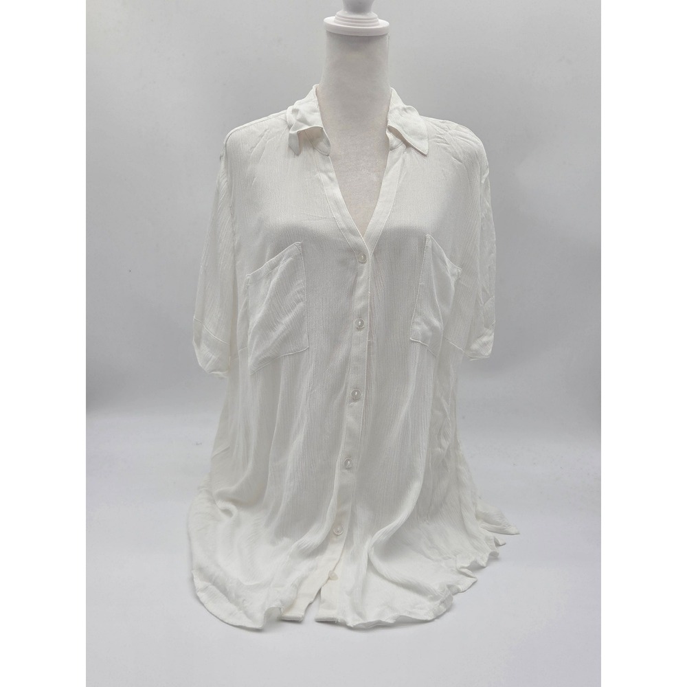 Fortune + Ivy XXL White Rayon Button Front Shirt Blouse Oversized